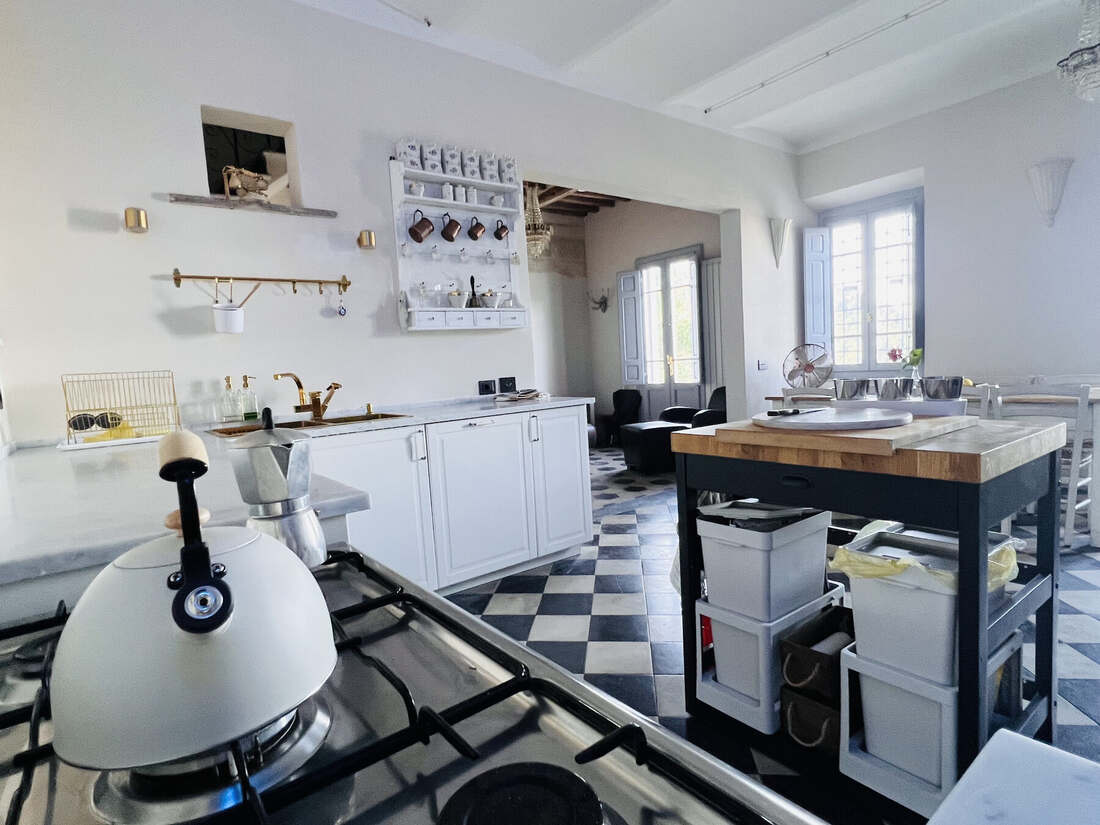 Kitchen stove and marble counter