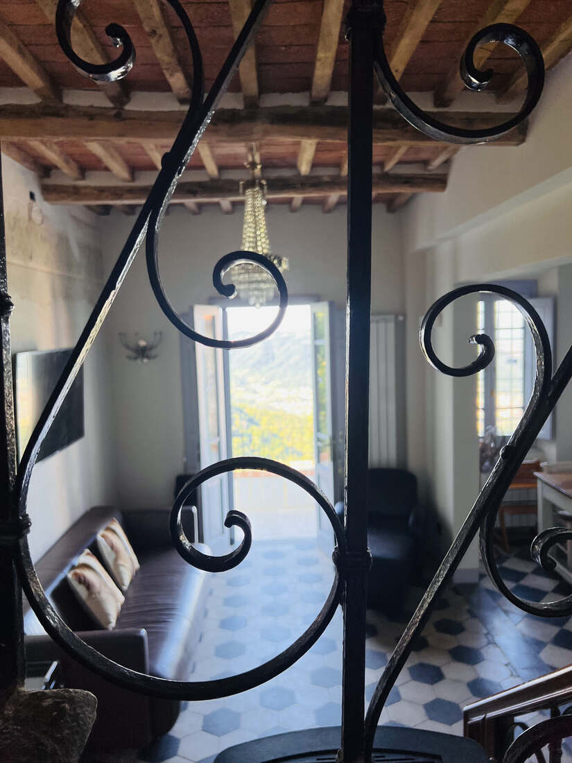 Wrought-iron staircase railing detail